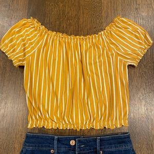 Striped yellow off the shoulder top